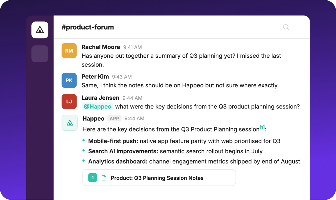 Happeo agent in Slack updates