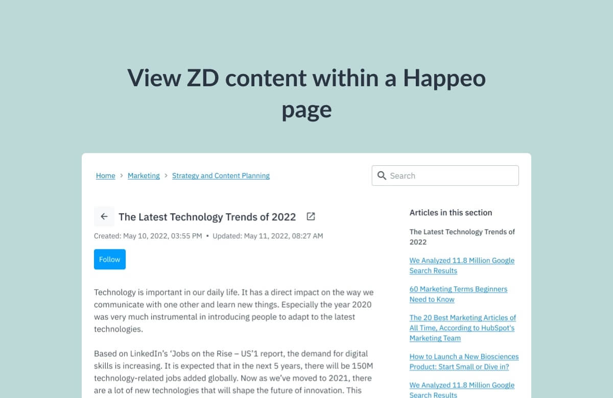 Happeo Zendesk Widget integration
