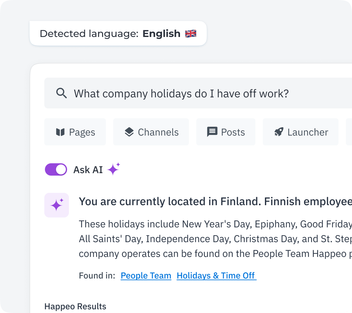 We speak your language | Happeo Search AI